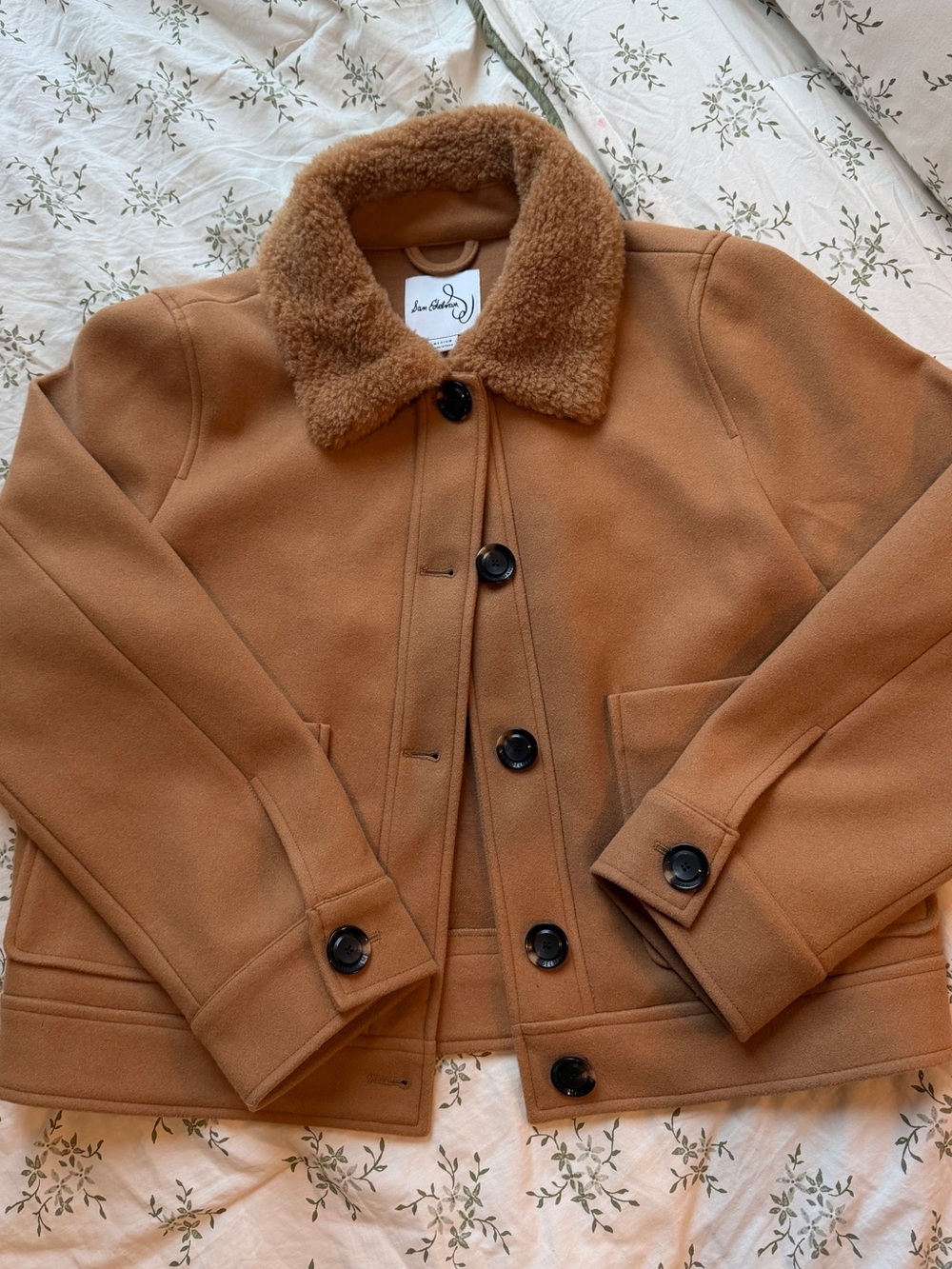 Sam Edelman Camel Sherpa Collar Cropped Jacket